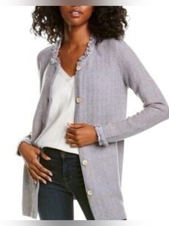 J. McLaughlin Sweaters - J. McLaughlin Women’s Woven Fringe Long Nan Cardigan Old Money Gray Size Small